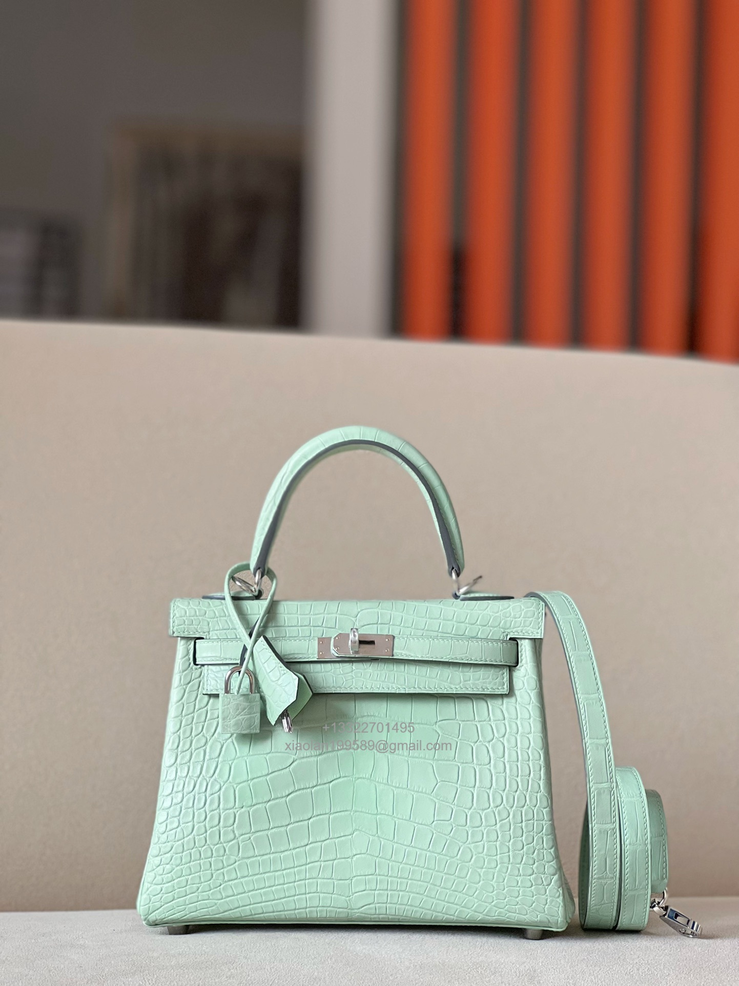 Hermès Kelly 25/28/32cm in Crocodile Leather, Fully Handmade Premium Private Customization-Mint Green
