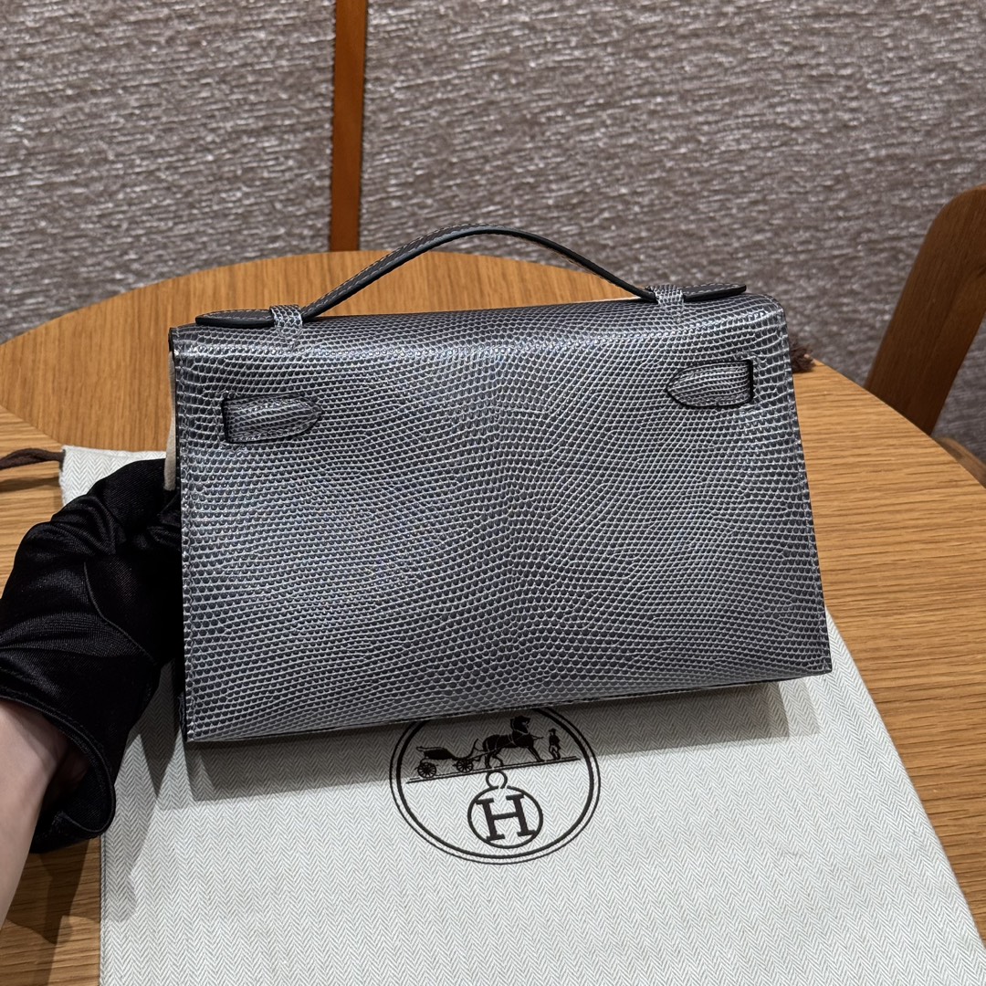 Hermès Mini Kelly Pochette Clutch Bag — Premium handcrafted exclusive custom made with imported South African lizard leather ‼️ Ardoise color