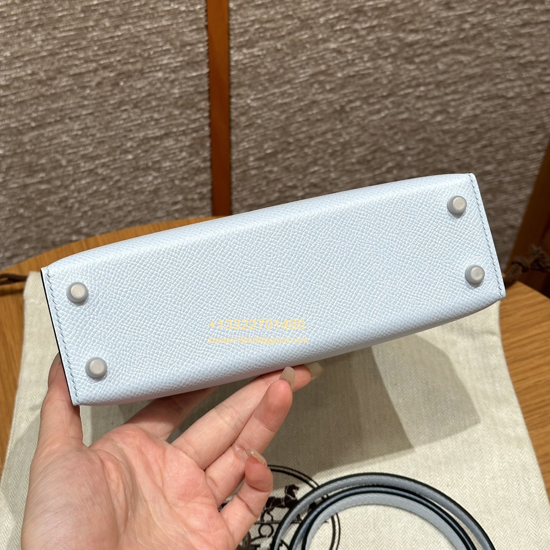 Hermès Mini Kelly II Handbag in Misty Blue Made from Epsom Cowhide Leather, Purely Handcrafted, High-End Customization Edition