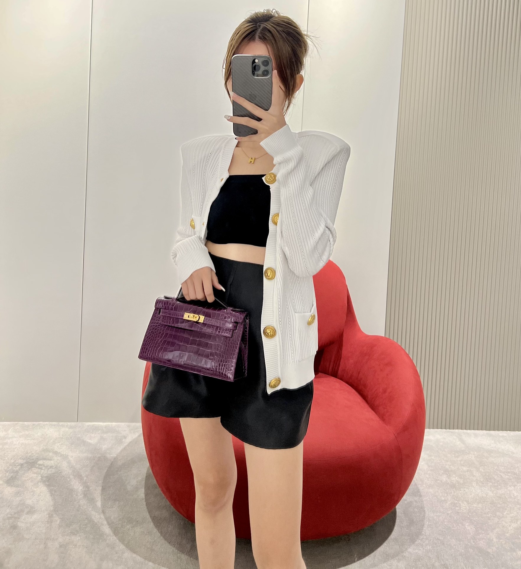 Hermès Kelly Pochette Clutch Bag Matte Crocodile Leather . Fully Handmade Premium Customization – Concrete Grey