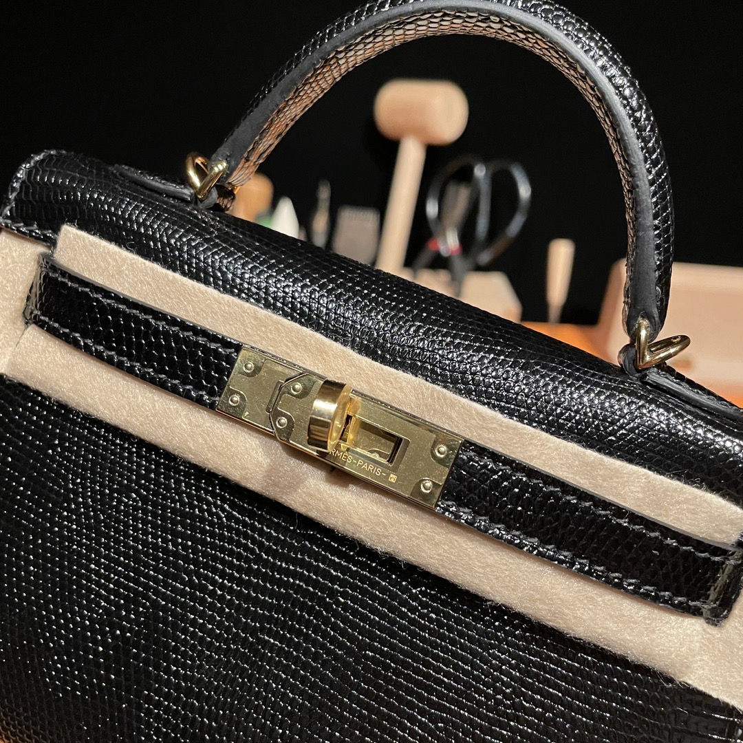 Hermès Mini Kelly II, lizard leather, all handmade ‼️ Black.