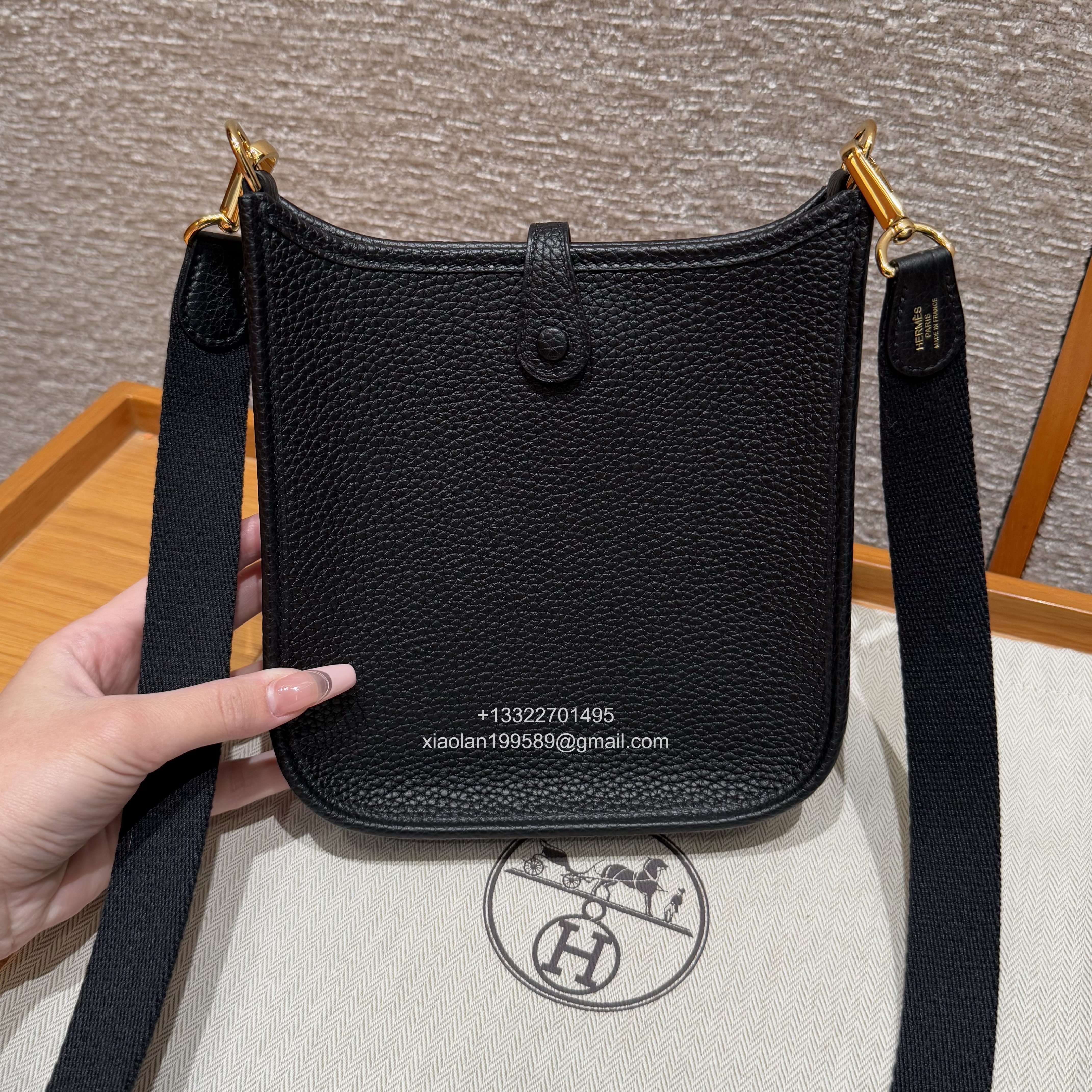 Hermès Evelyne mini Bag in Clemence Leather, Premium Handcrafted Customization – Black