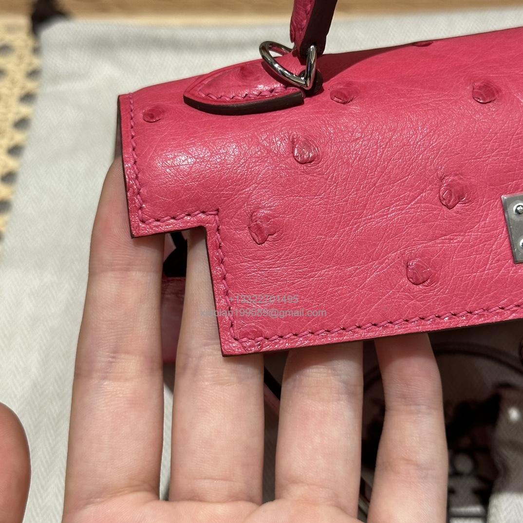 Hermès Mini Kelly Sellier II 20 in Ostrich Leather  E5/Rose Tyrien