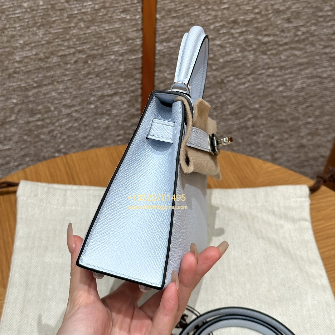 Hermès Mini Kelly II Handbag in Misty Blue Made from Epsom Cowhide Leather, Purely Handcrafted, High-End Customization Edition