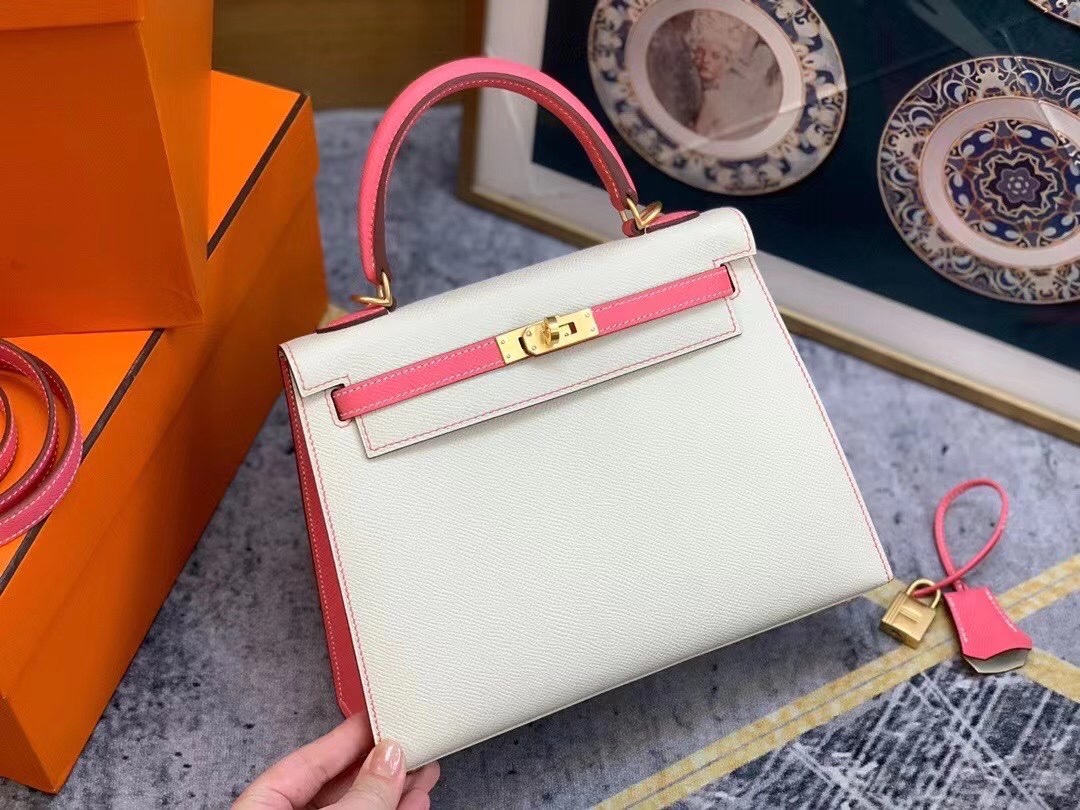 Hermès Kelly 25/28/32cm in Epsom leather, fully hand-stitched with waxed thread, customized in color-block design.