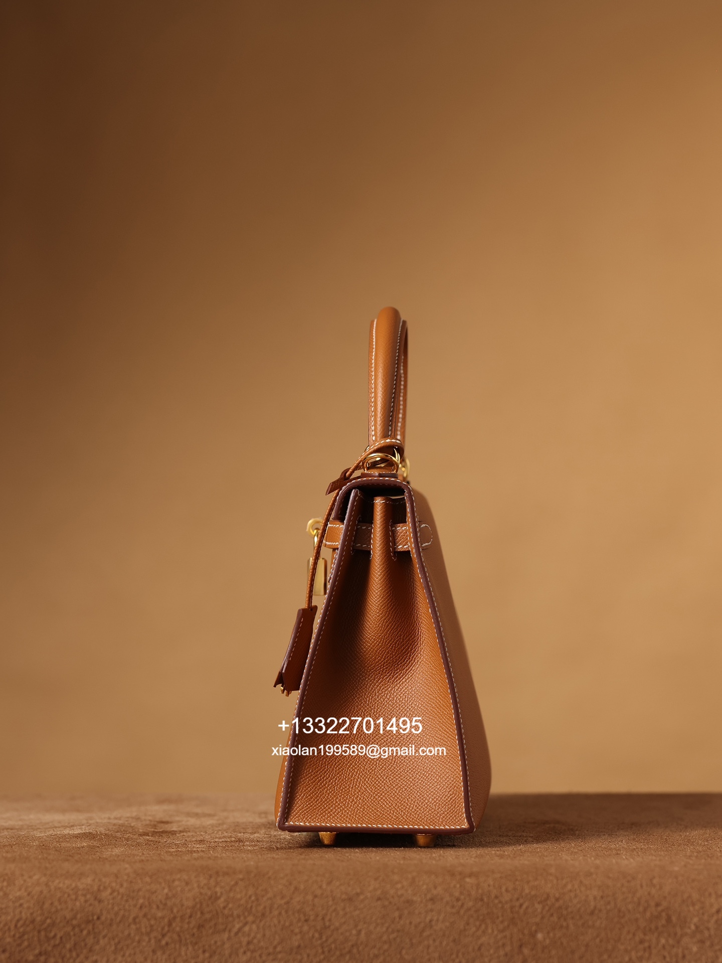 Hermès Kelly Handbag in Gold Brown Epsom Cowhide Leather, Purely Handcrafted, High-End Customization Edition