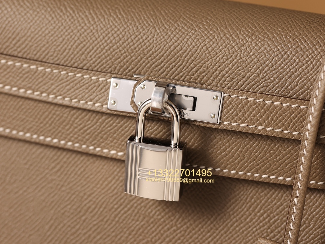 Hermès Kelly Handbag in Elephant Gray Epsom Cowhide Leather, Purely Handcrafted, High-End Customization Edition