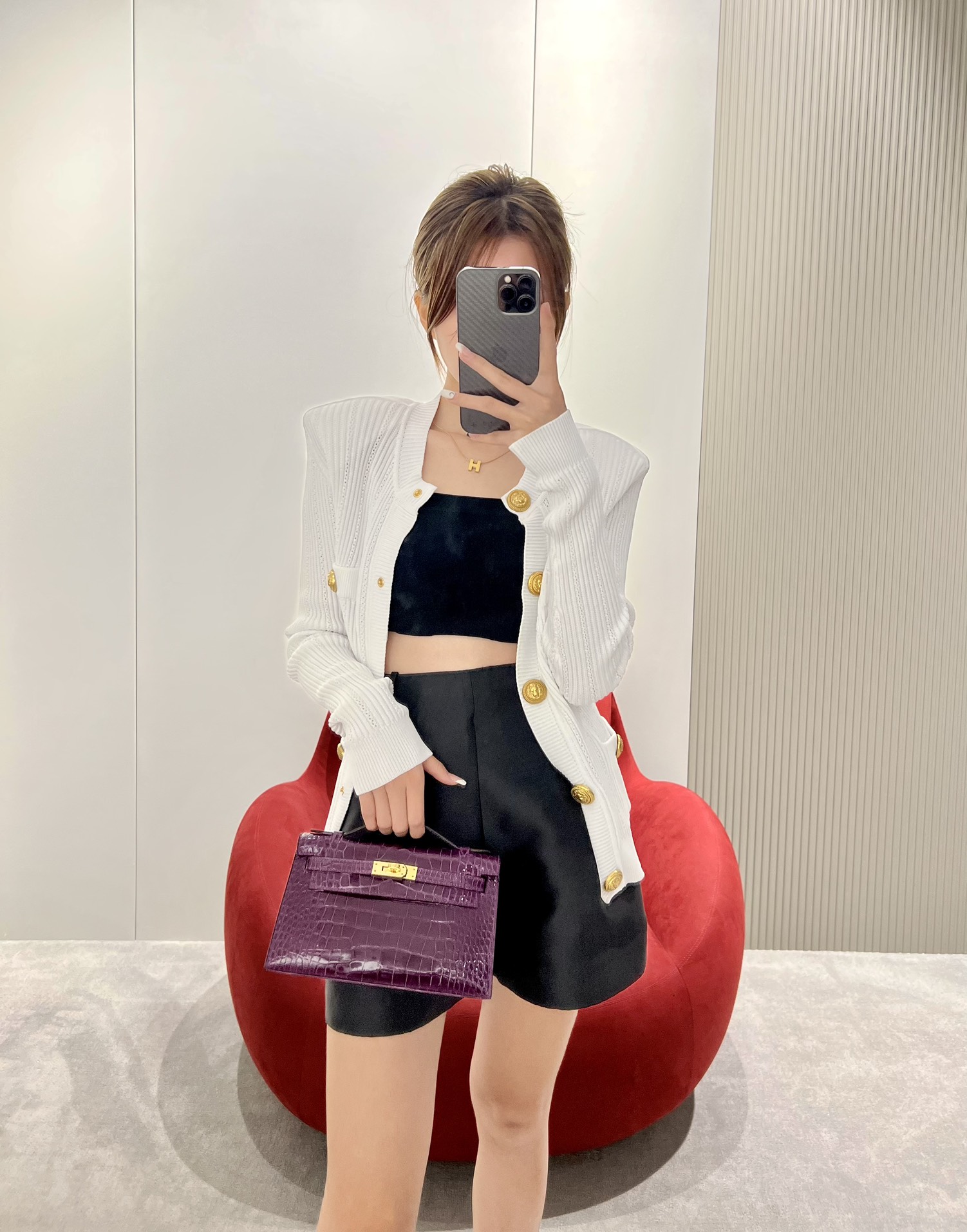 Hermès Kelly Pochette Clutch Bag Matte Crocodile Leather . Fully Handmade Premium Customization – Concrete Grey