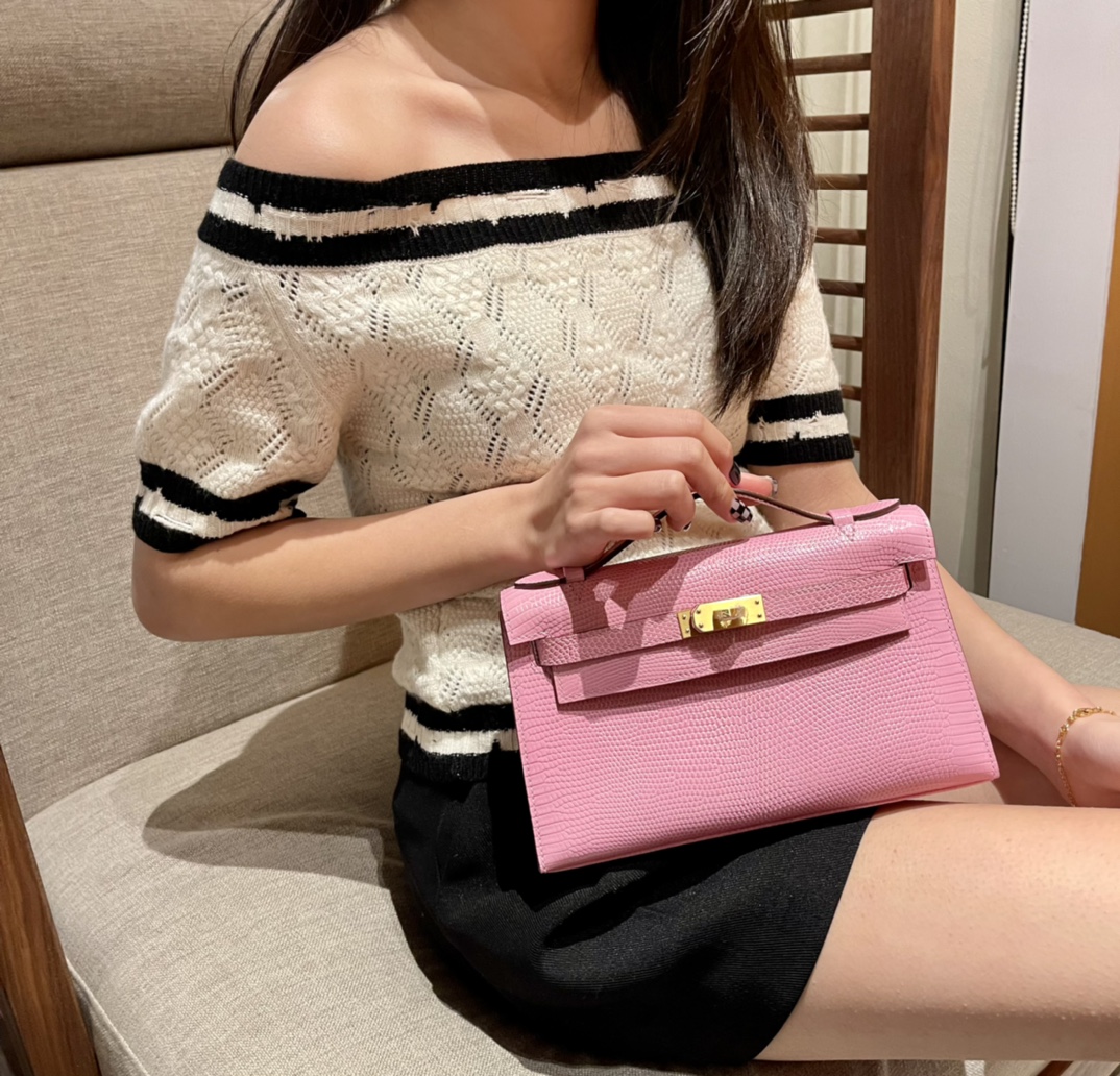 Hermès Mini Kelly Pochette Clutch Bag — Premium handcrafted exclusive custom made with imported South African lizard leather ‼️Pink