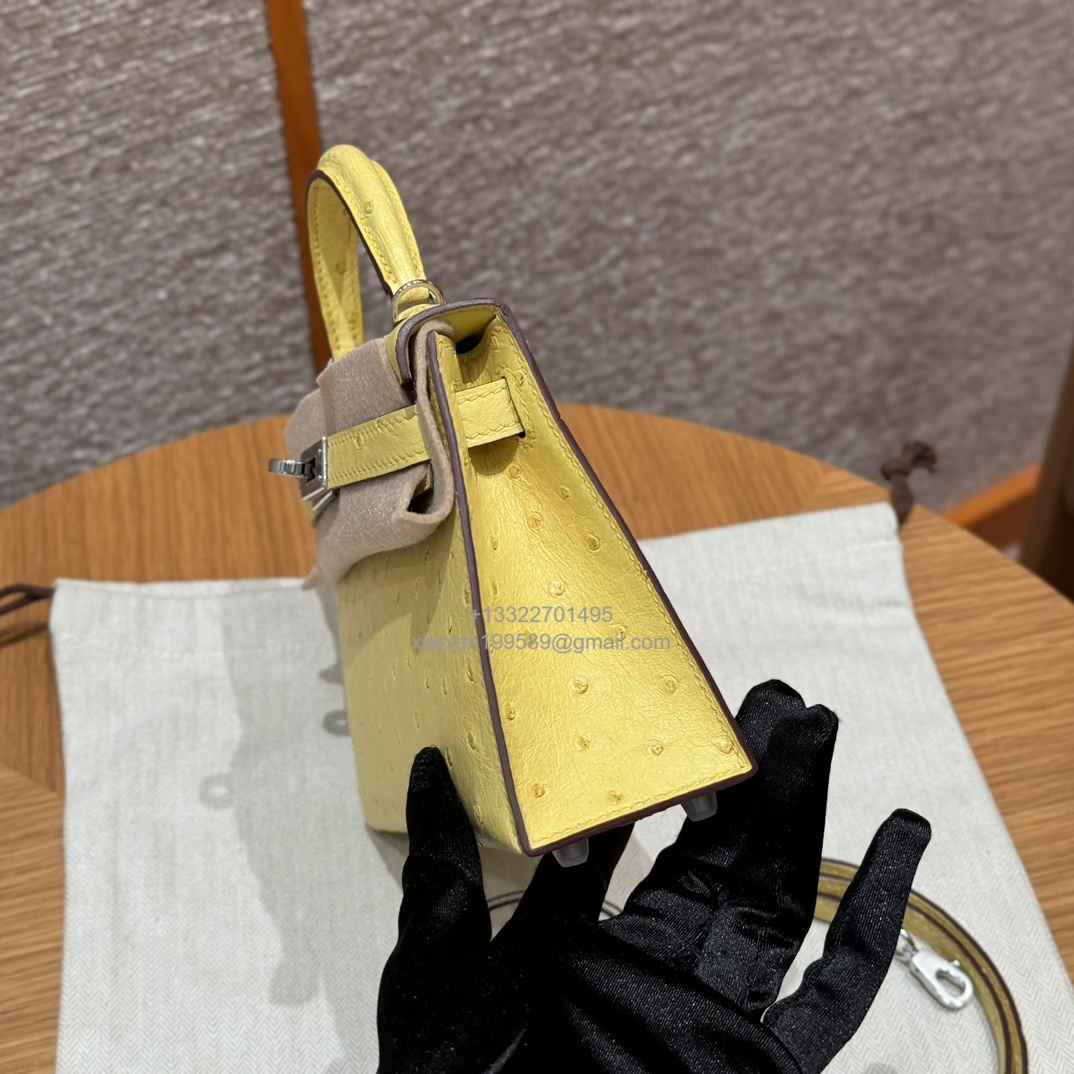 Hermès Mini Kelly Sellier II 20 in Ostrich Leather  9R/Lime