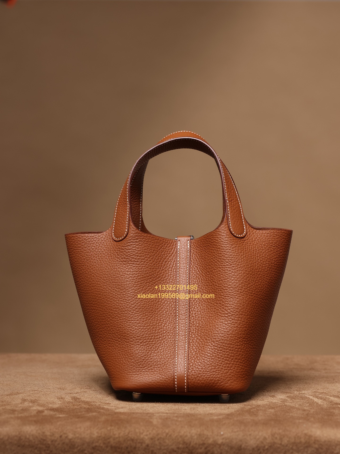 Hermès Picotin 18/22 in Clemence Leather, Hand-stitched with Beeswax Thread, High-end Customization - Gold Brown.
