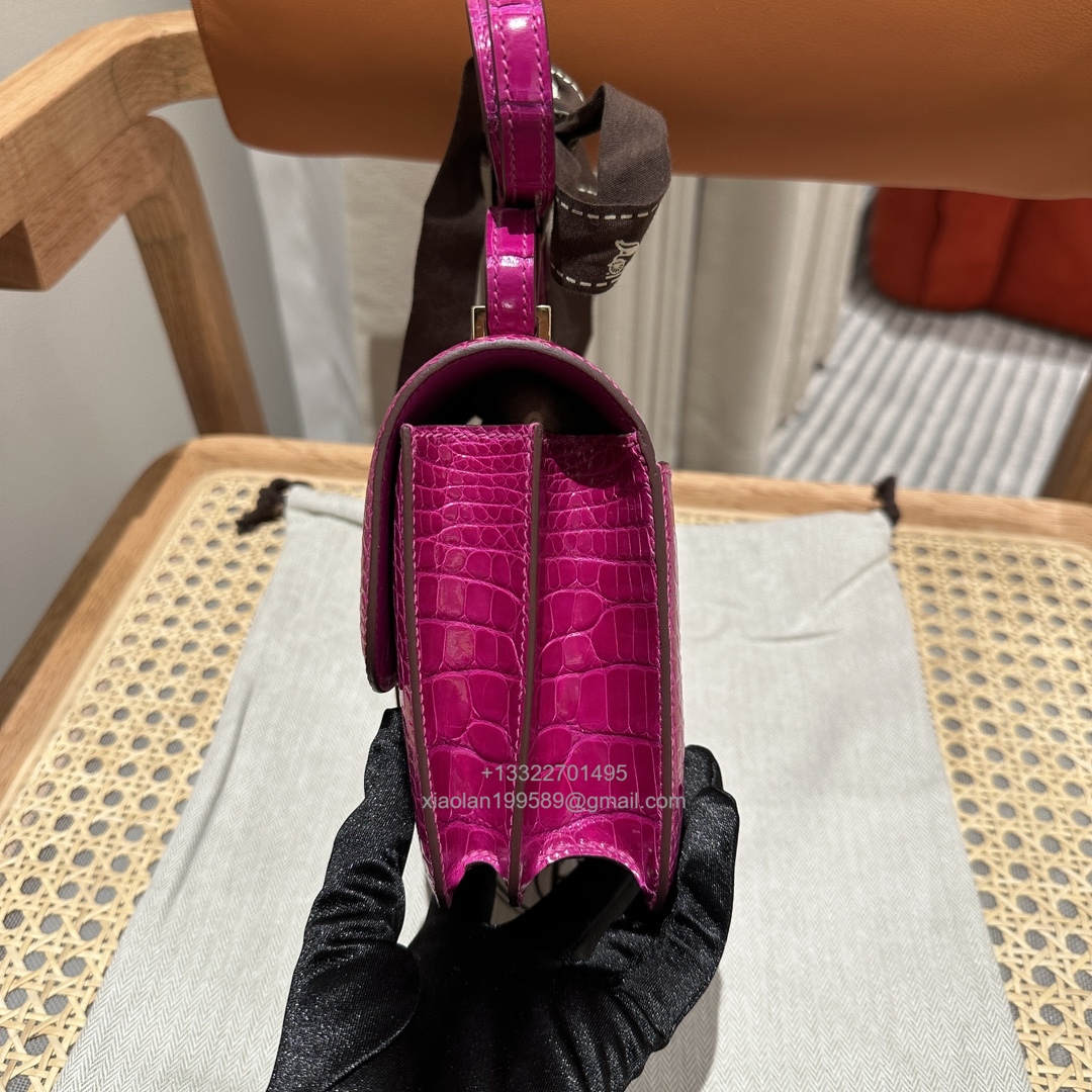 Hermès Constance 18/24cm in Crocodile Leather, Premium Handmade Customization-Rose Scheherazade