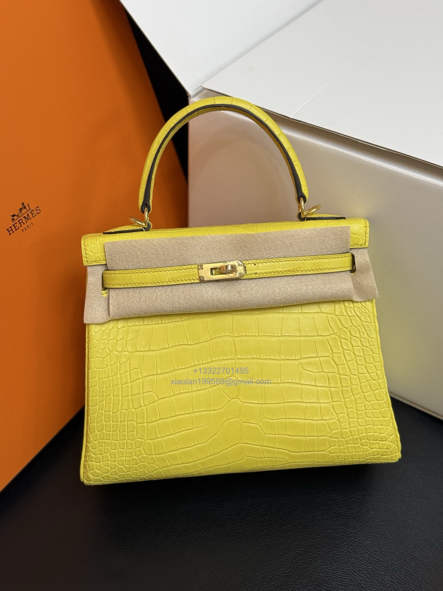 Hermès Kelly 25/28/32cm in Crocodile Leather, Fully Handmade Premium Private Customization-Marigold Yellow