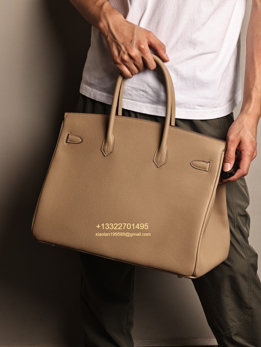 Men's Exclusive Hermès Birkin 40cm, Imported Original Factory Epsom Leather in Trench Gray Synchronize with Boutique, Purely Handcrafted with Waxed Thread Stitching, Pure Steel Hardware, High-End Customization