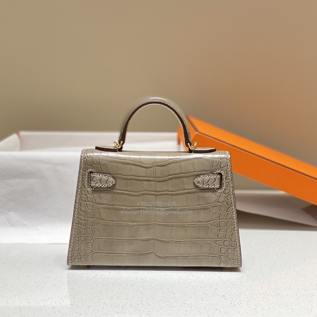 Hermès Mini Kelly in Crocodile Leather, Fully Handmade Premium Private Customization – Etoupe