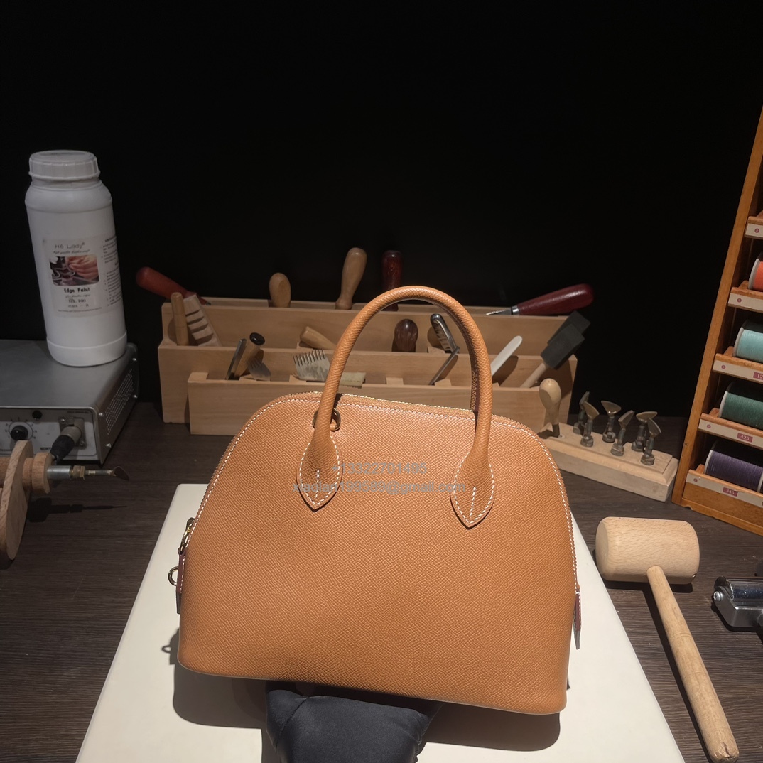 Hermès Bolide 25/27/31CM in Epsom Leather, Fully Handmade, Color:Gold Brown