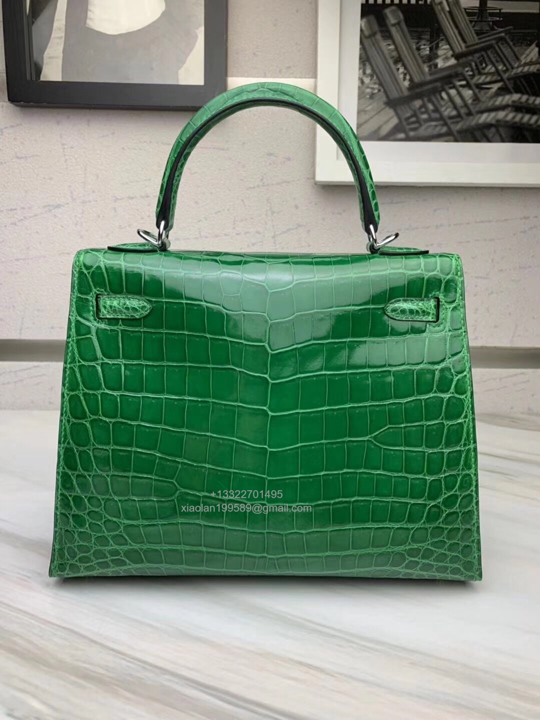 Hermès Kelly 25/28/32cm in Crocodile Leather, Fully Handmade Premium Private Customization-Cactus Green