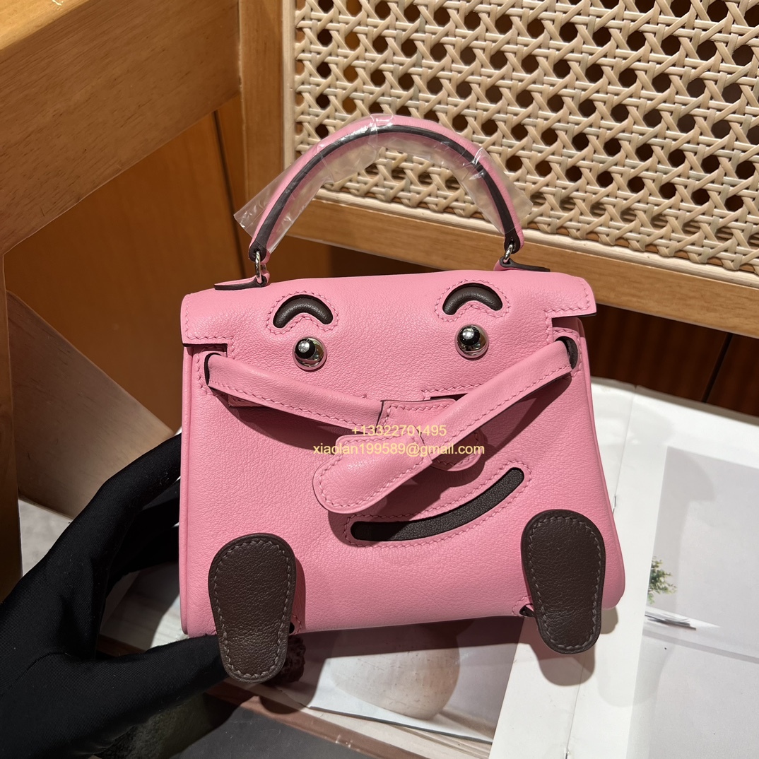 Hermès Kelly Doll Quelle Idole Picto Bag, Limited Edition in 3Q Pink, crafted from Swift Leather.