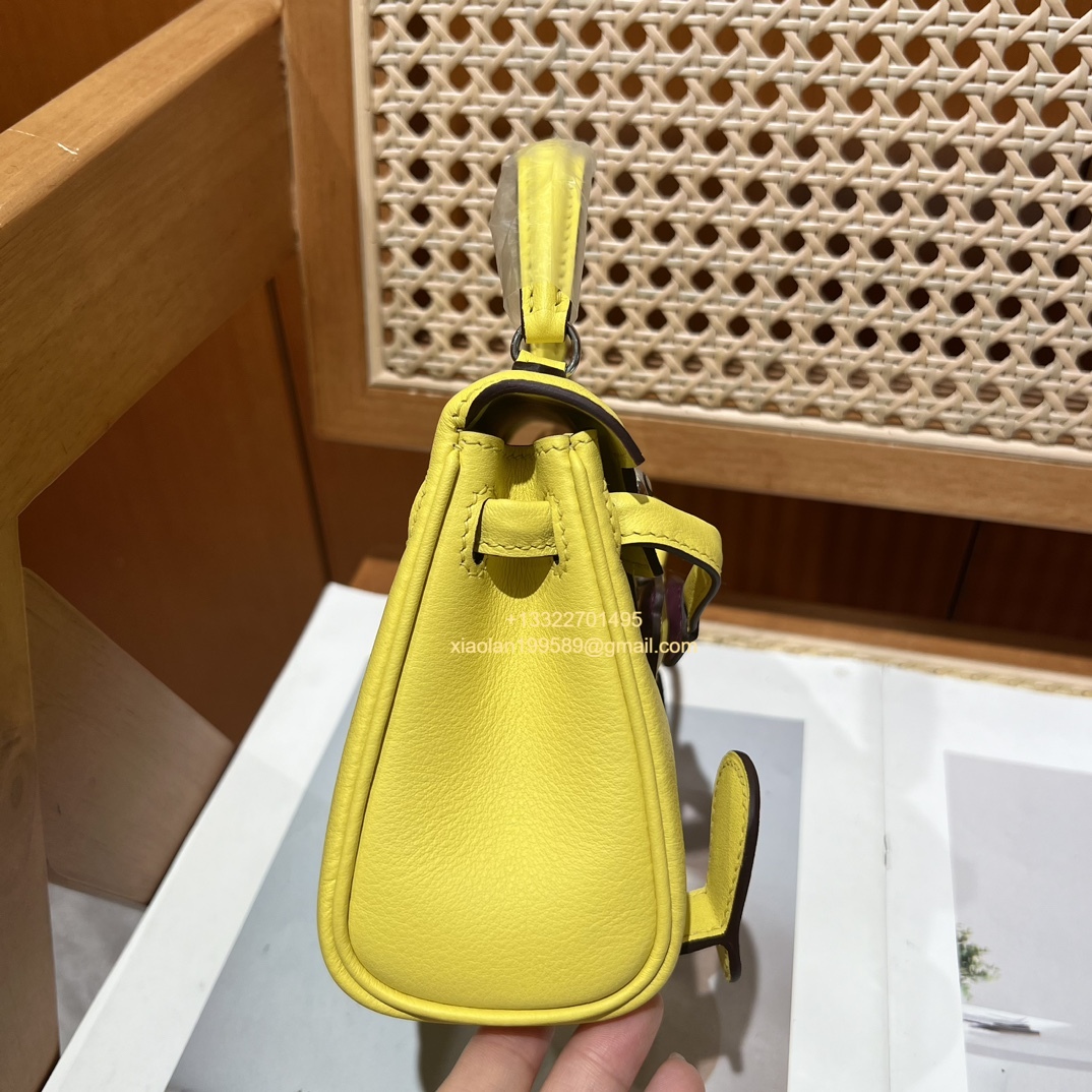 Hermès Kelly Doll Quelle Idole Picto Bag, Limited Edition in Lemon Yellow, crafted from Swift Leather.