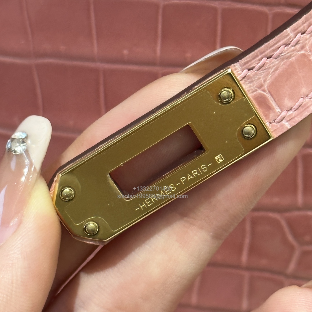 Hermès Kelly 25/28/32cm in Crocodile Leather, Fully Handmade Premium Private Customization-Milkshake Pink