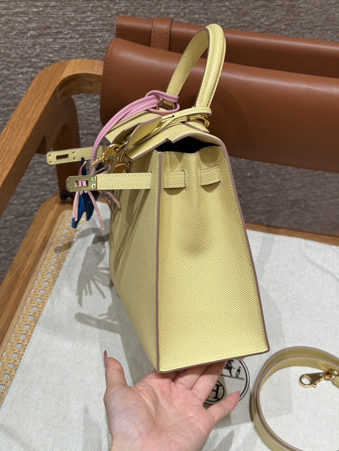 Hermès Kelly Handbag in Chick Yellow  Epsom Cowhide Leather, Purely Handcrafted, High-End Customization Edition