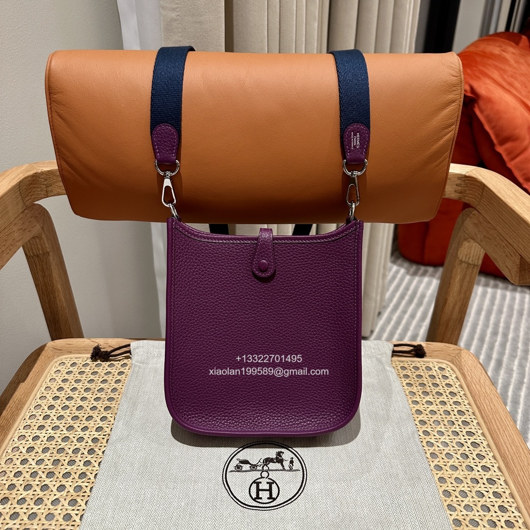 Hermès Evelyne mini Bag in Clemence Leather, Premium Handcrafted Customization-Anemone