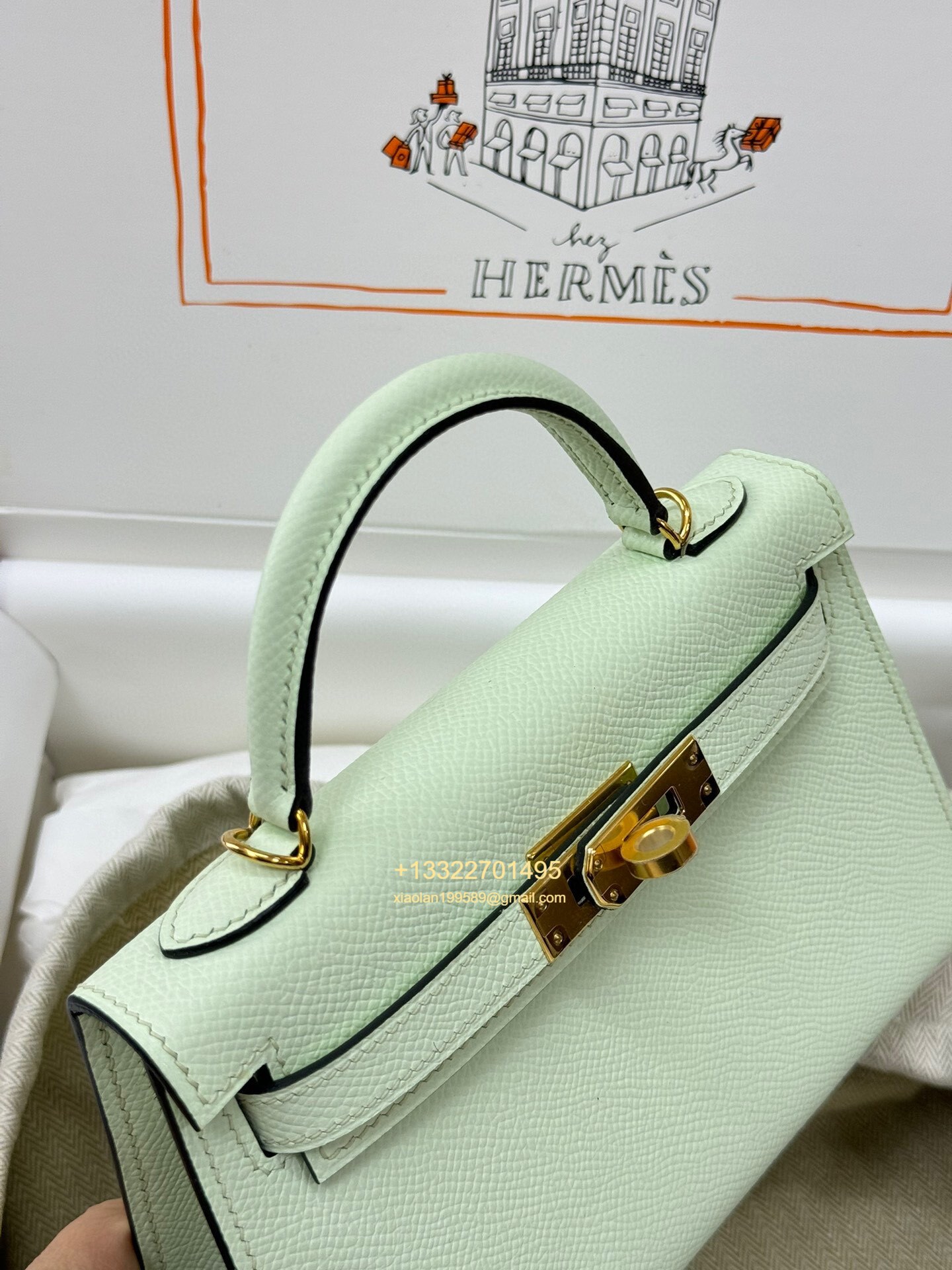 Hermès Mini Kelly II Handbag in Bubble Green Made from Epsom Cowhide Leather, Purely Handcrafted, High-End Customization Edition