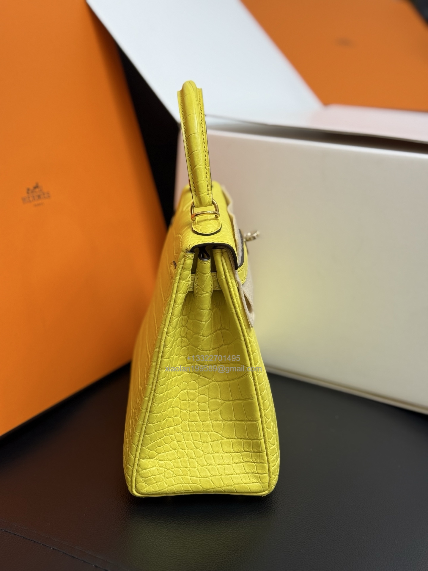 Hermès Kelly 25/28/32cm in Crocodile Leather, Fully Handmade Premium Private Customization-Marigold Yellow