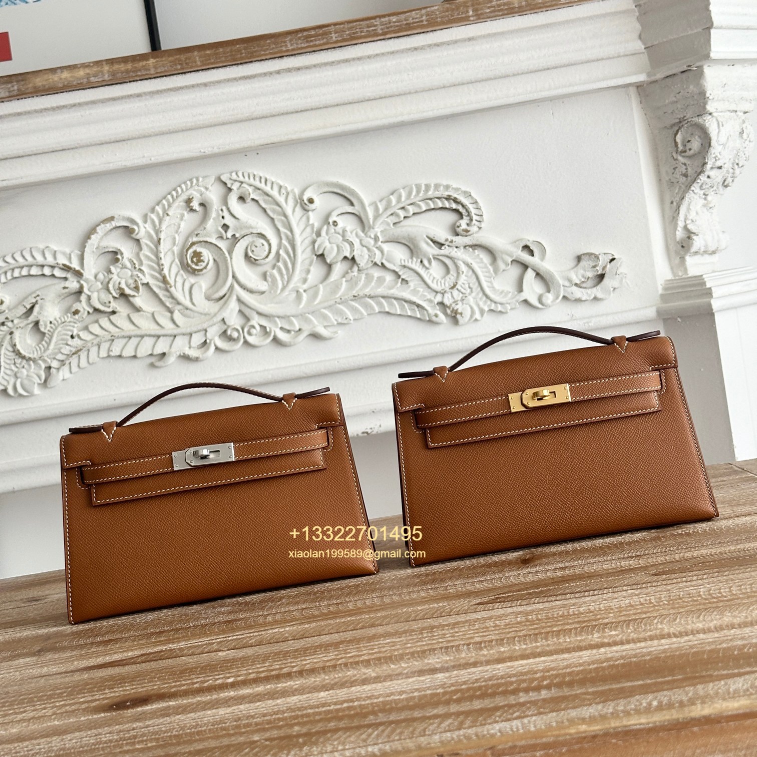 Hermès Mini Pochette Kelly in Gold Brown Made from the most classic Epsom Leather, Imported Purely Handcrafted with Waxed Thread Stitching, High-End Customization