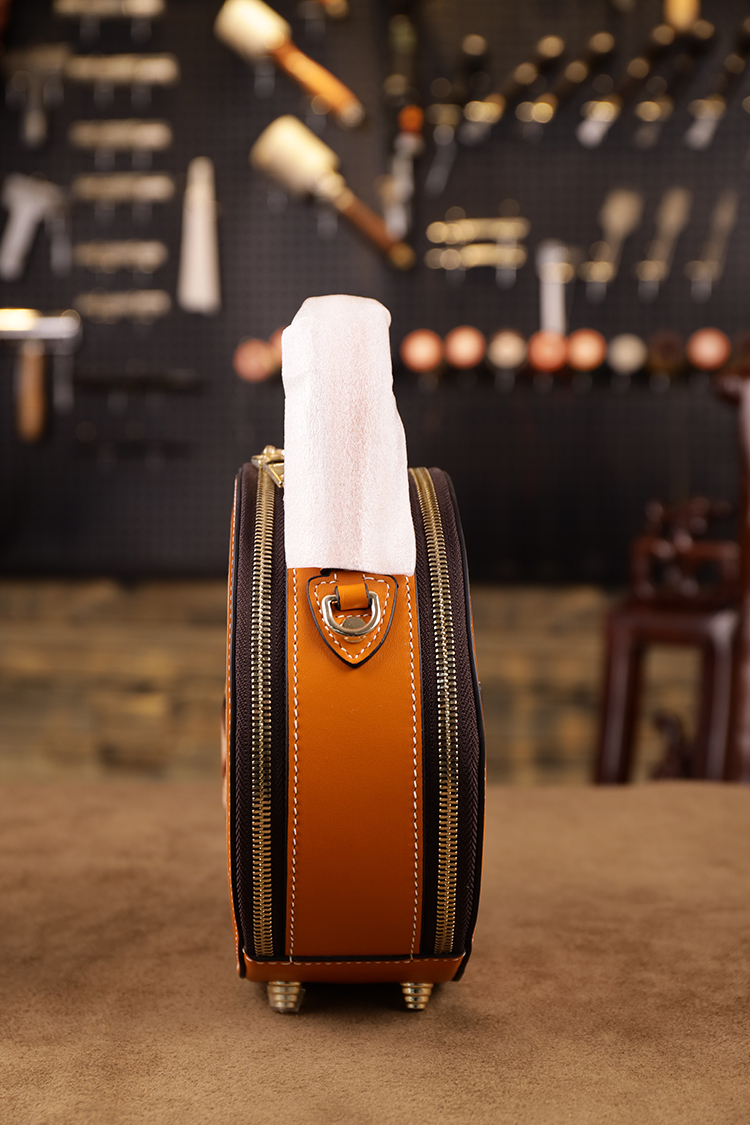 New Chinese-style Round Bag, Handcrafted Leather Carving, Luxury Women's Handbag, Trendy Niche Shoulder and Crossbody Bag.