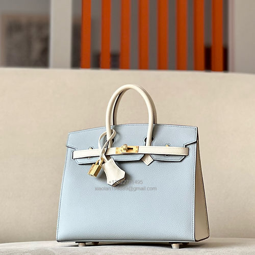 Hermès Birkin 25/30/35cm, handcrafted with imported French Epsom leather – Glacier Blue / Milky White