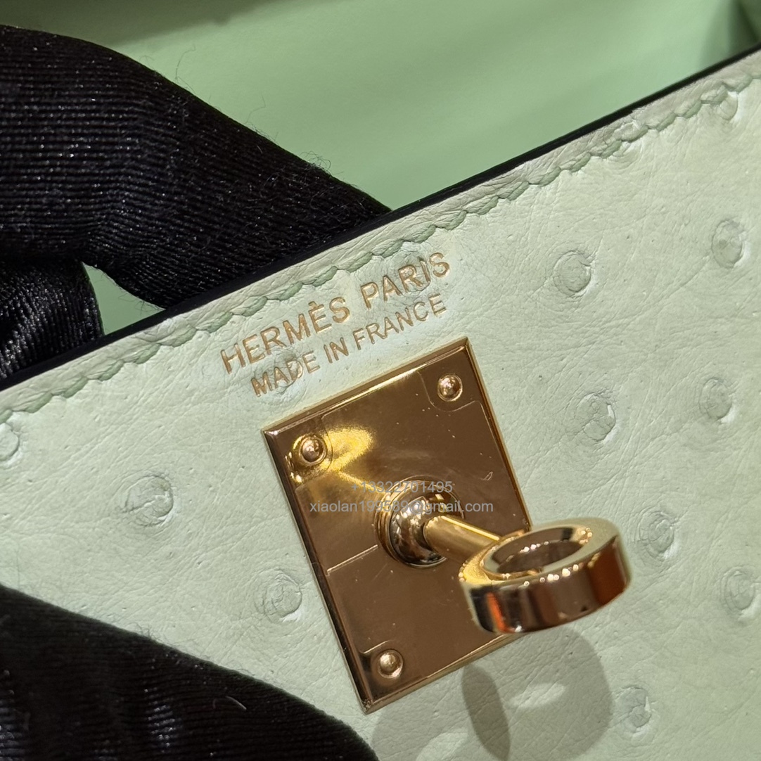 Hermès Mini Kelly Sellier II 20 in Ostrich Leather 3i/Vert Criquet