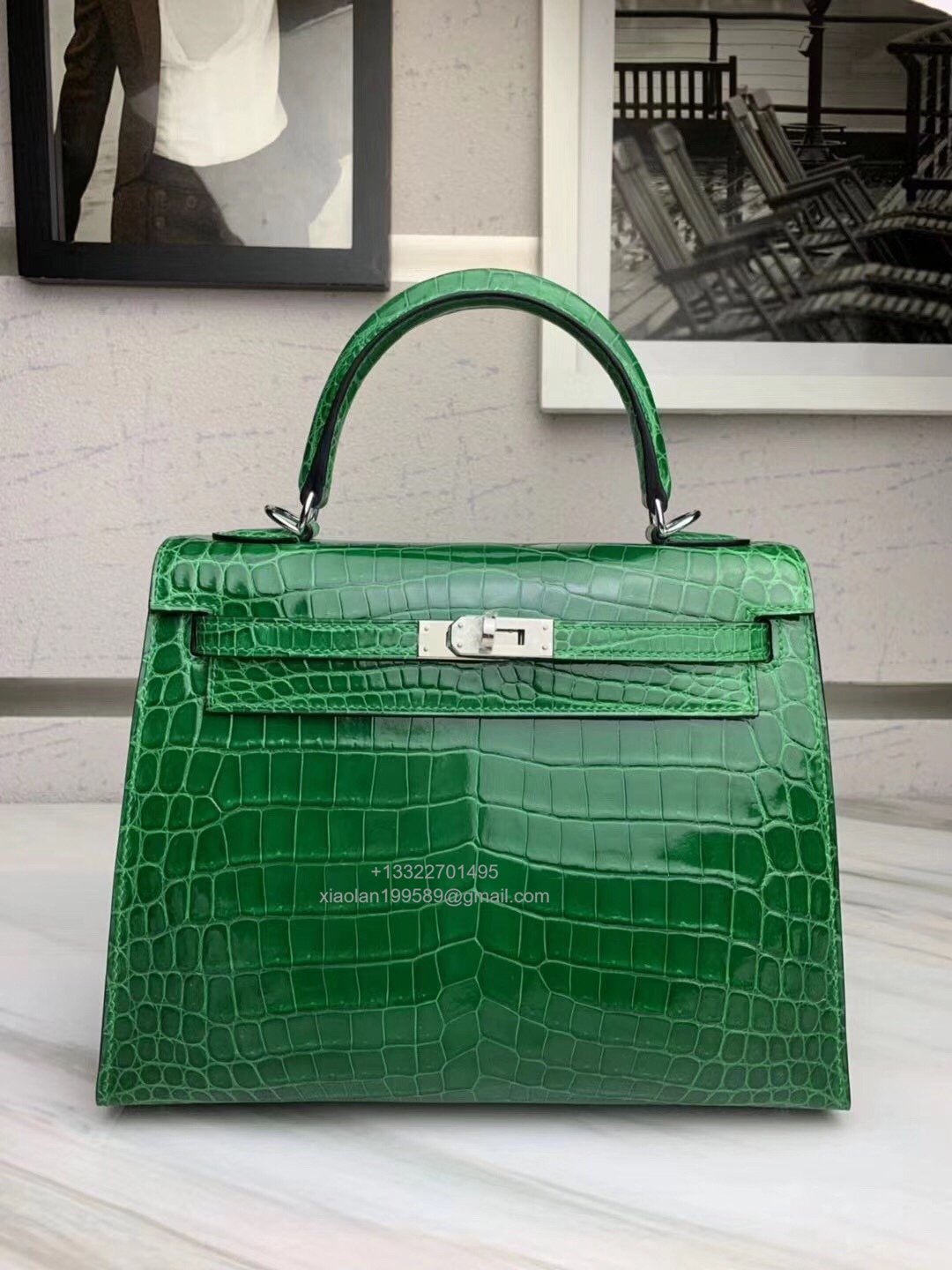 Hermès Kelly 25/28/32cm in Crocodile Leather, Fully Handmade Premium Private Customization-Cactus Green