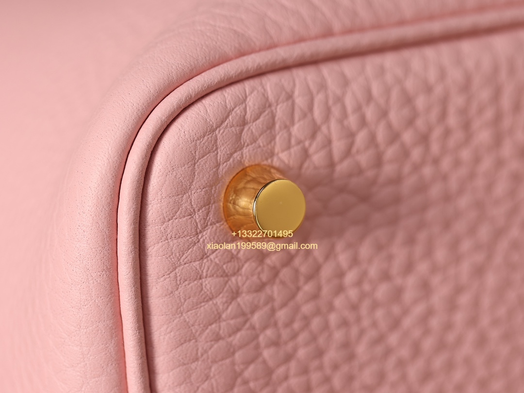 Hermès Picotin 18/22 in Clemence Leather, Hand-stitched with Beeswax Thread, High-end Customization - Sakura Pink.