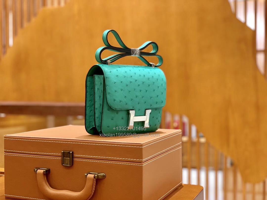 Hermès Constance 18/24 in Ostrich Leather, Premium Fully Handmade Exclusive Customization –Lagoon Green