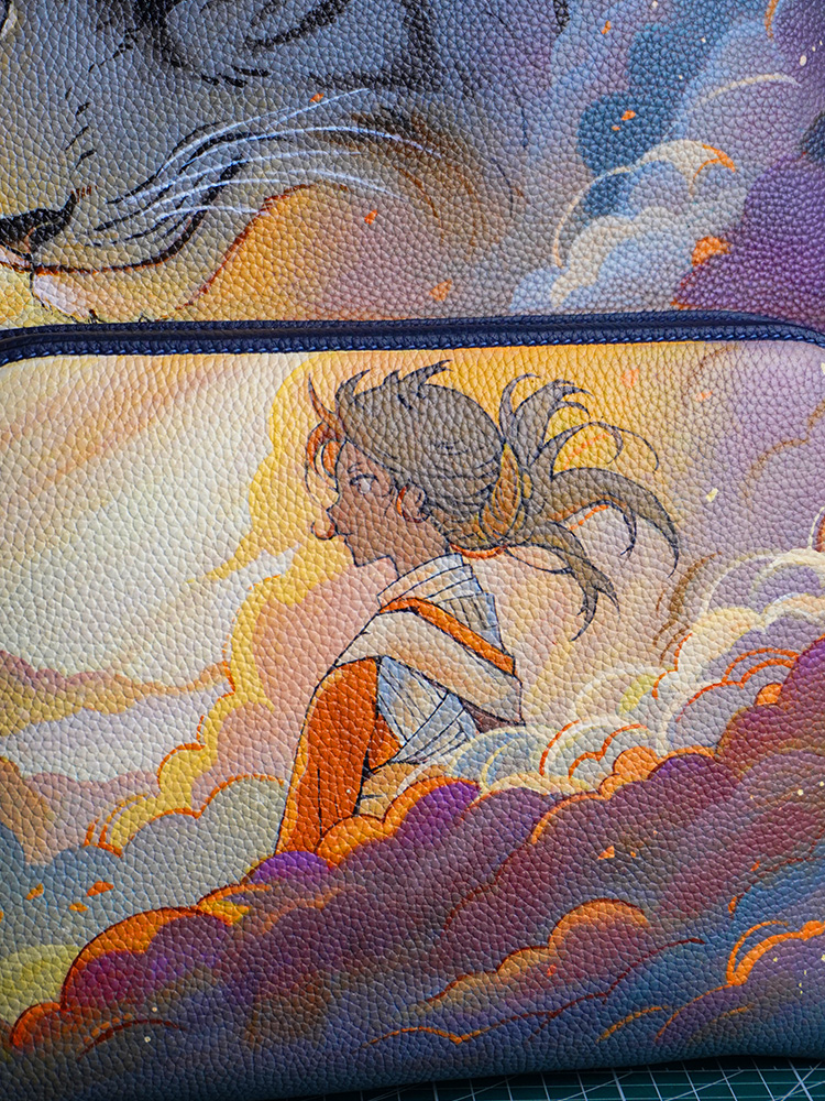 Handcrafted Leather Painted Backpack, Men's and Women's Anime and Chinese Trendy Student Bag, New Chinese-style Bag.