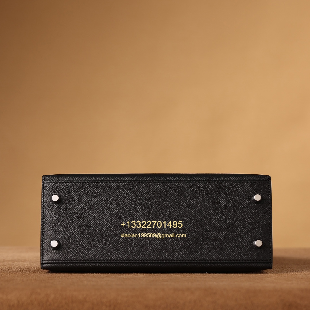 Hermès Kelly Handbag in Black Epsom Cowhide Leather, Purely Handcrafted, High-End Customization Edition