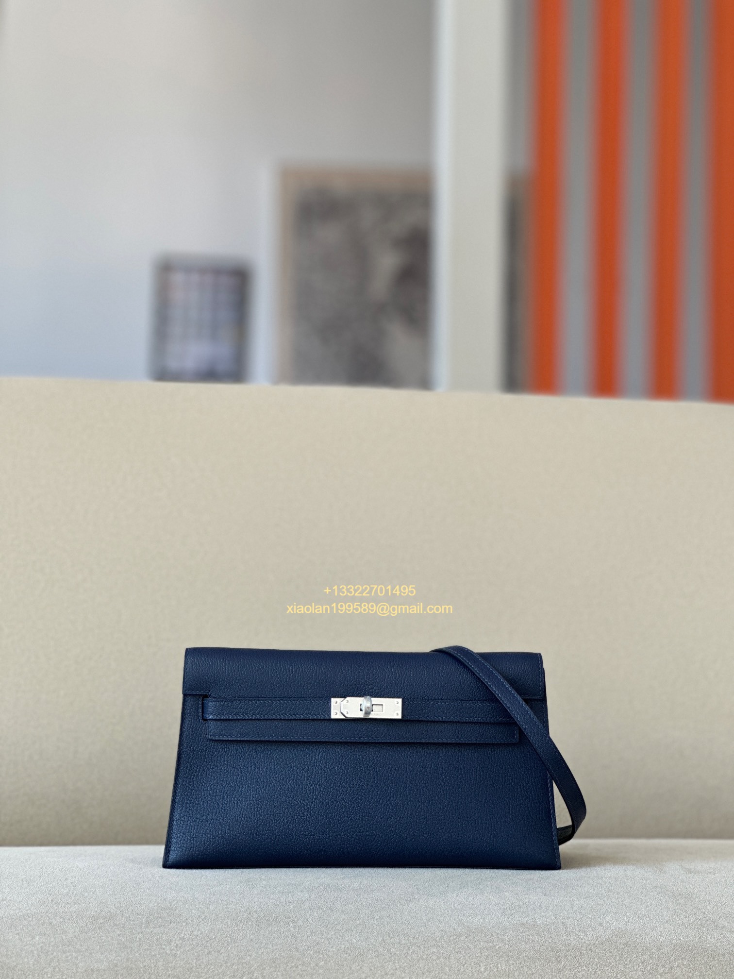 Hermès Kelly Elan Deep Sea Blue Lambskin Women's Shoulder Bag, Fully Handmade High-end Customization.