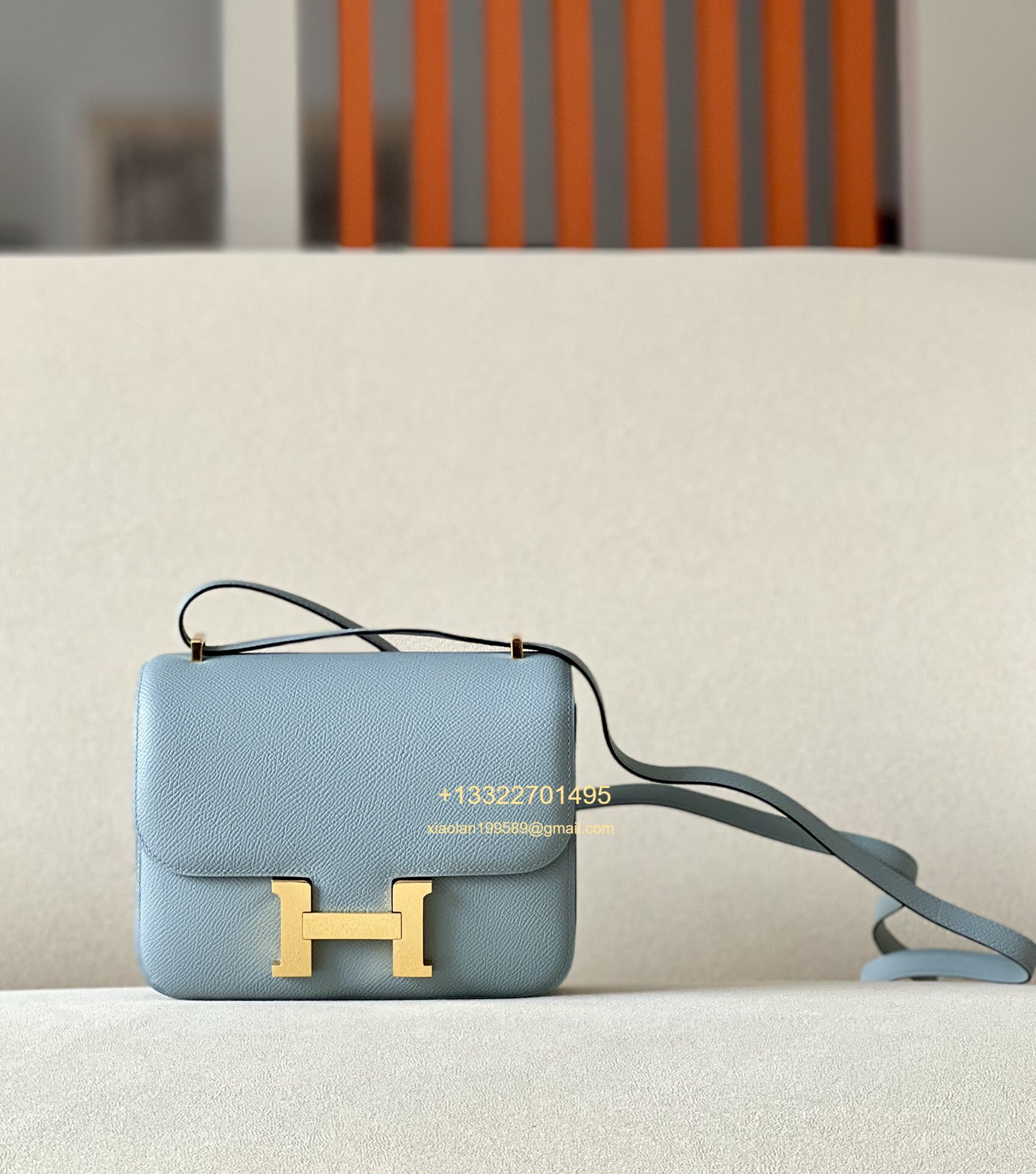 Hermès Constance 18/24 in Linen Blue Epsom leather, purely handcrafted, high-end customization edition.