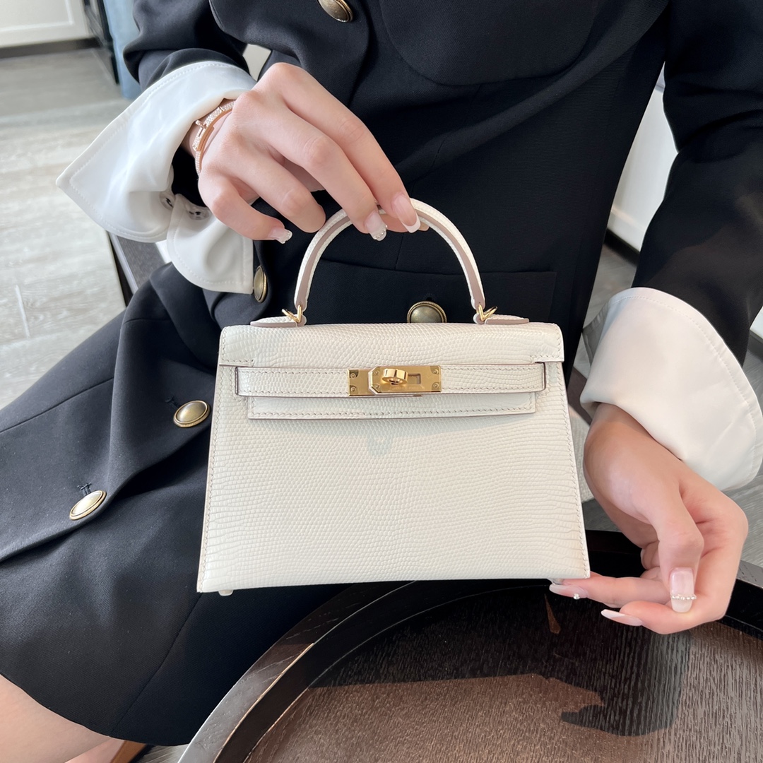 Hermès Mini Kelly II, lizard leather, all handmade ‼️Pure white