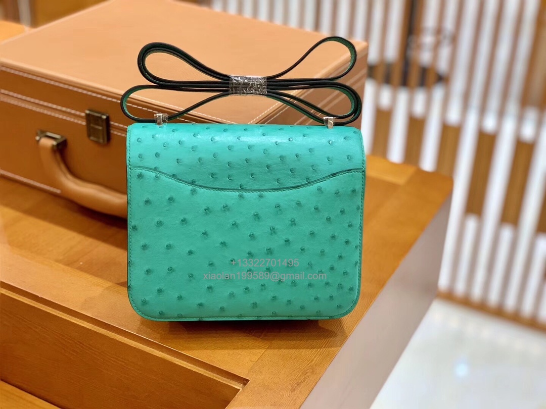 Hermès Constance 18/24 in Ostrich Leather, Premium Fully Handmade Exclusive Customization –Lagoon Green