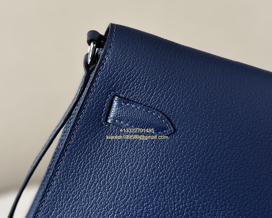 Hermès Kelly Elan Deep Sea Blue Lambskin Women's Shoulder Bag, Fully Handmade High-end Customization.