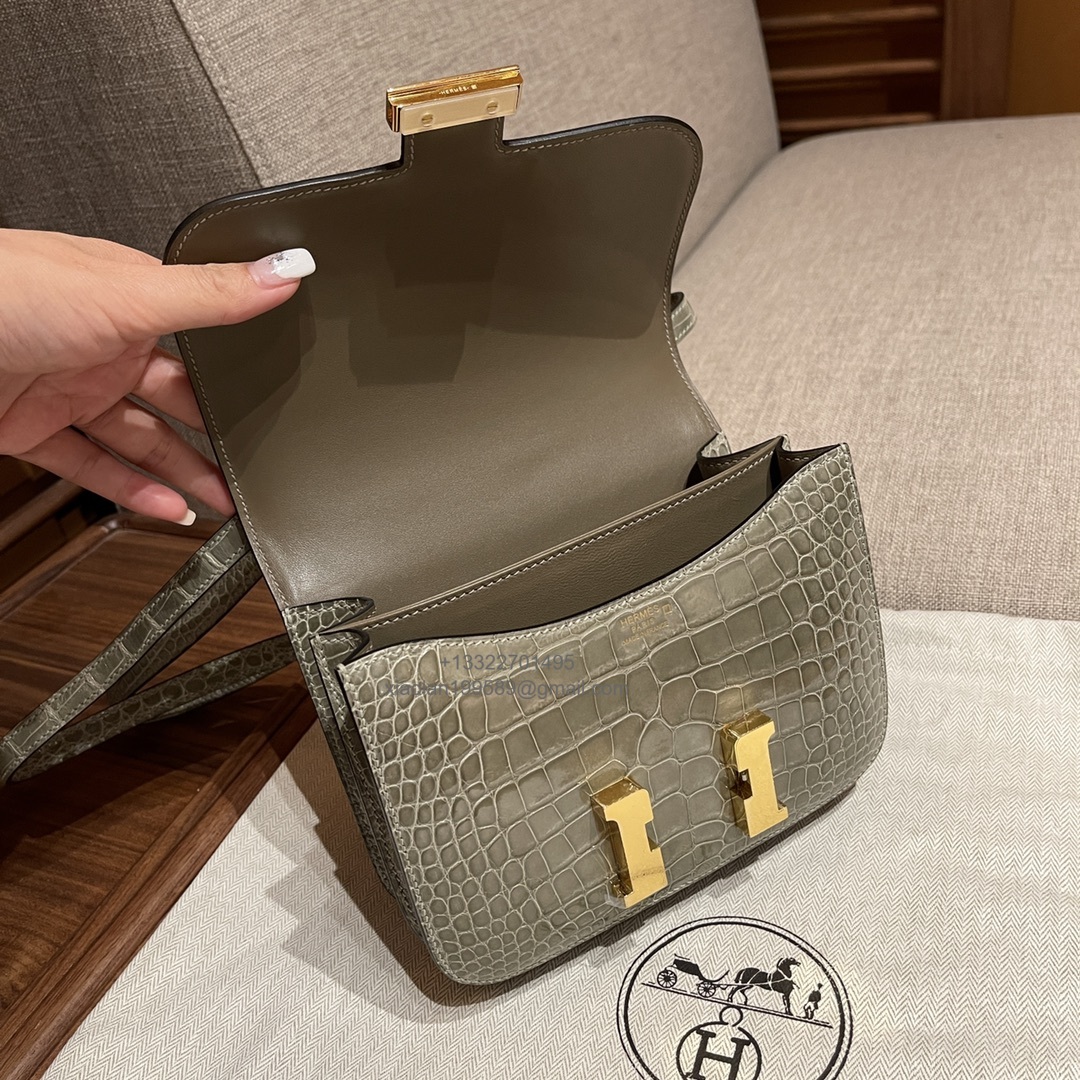 Hermès Constance 18/24cm in Crocodile Leather, Premium Handmade Customization-Taupe