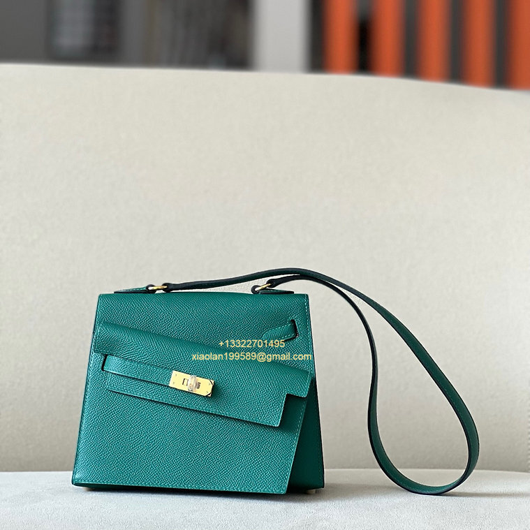 Hermès Mini Kelly 20 Sellier en Désordre Bag in Epsom Leather, Fully Hand-stitched with Beeswax Thread, Color: Z6 Malachite.