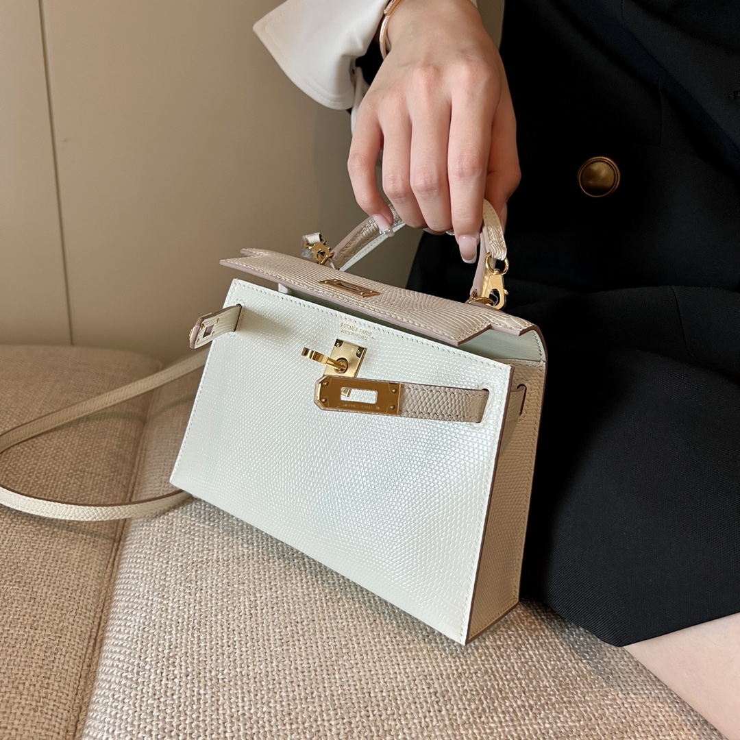 Hermès Mini Kelly II, lizard leather, all handmade ‼️Pure white