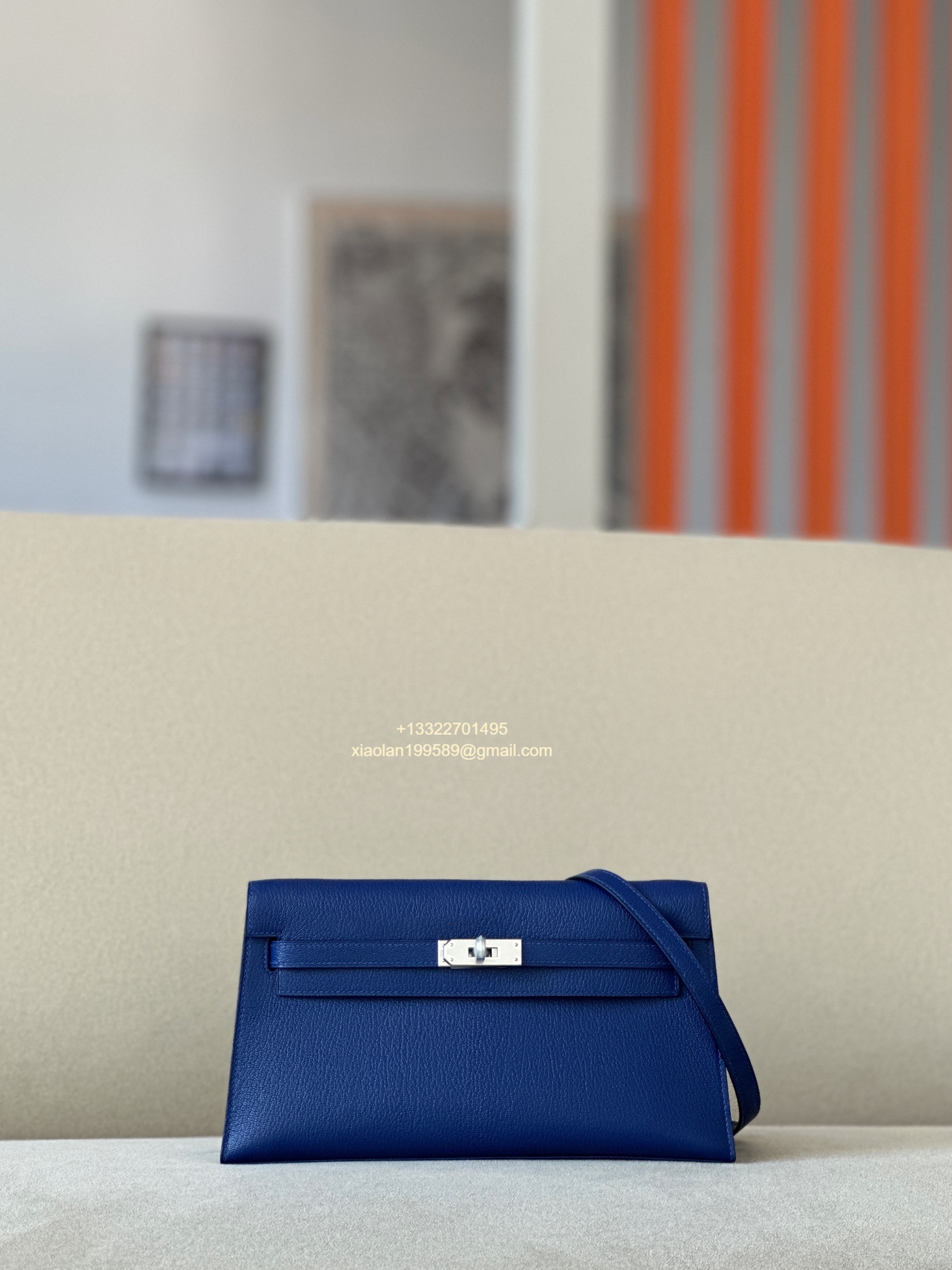 Hermès Kelly Elan Deep Sea Blue Lambskin Women's Shoulder Bag, Fully Handmade High-end Customization.