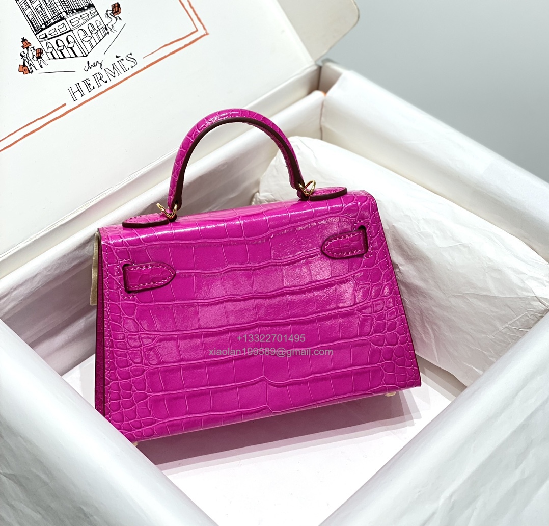 Hermès Mini Kelly in Crocodile Leather, Fully Handmade Premium Private Customization – Scheherazade Purple