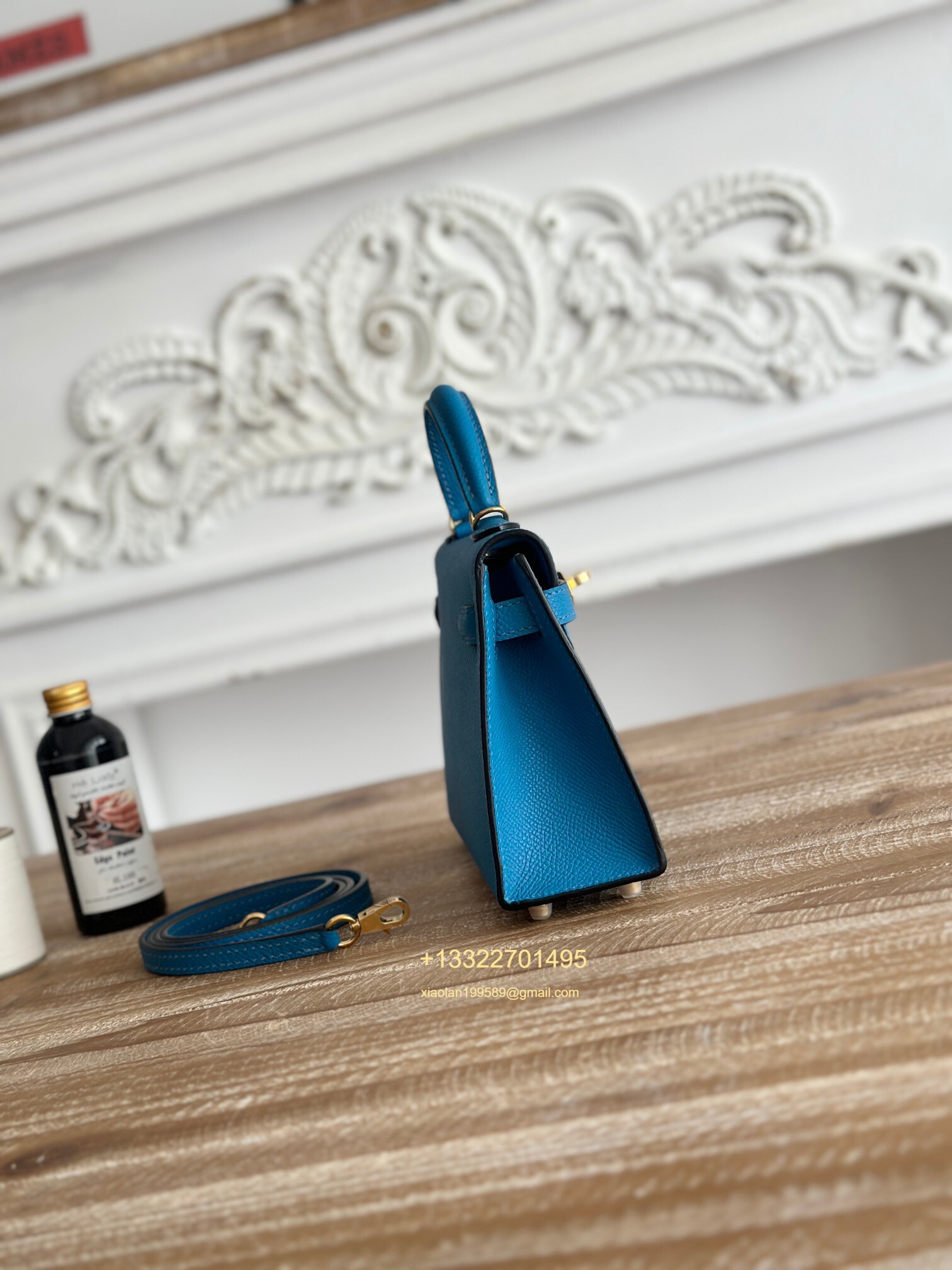 Hermès Epsom Leather Mini Kelly II in Tanzanian Blue Purely Handcrafted with Waxed Thread Stitching, High-End Customization