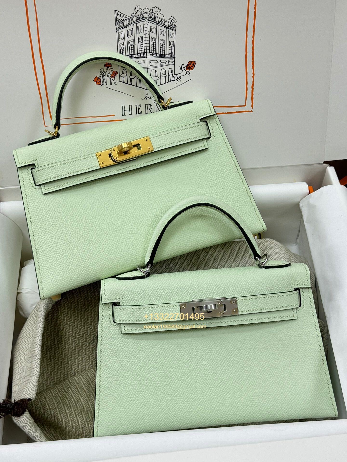 Hermès Mini Kelly II Handbag in Bubble Green Made from Epsom Cowhide Leather, Purely Handcrafted, High-End Customization Edition
