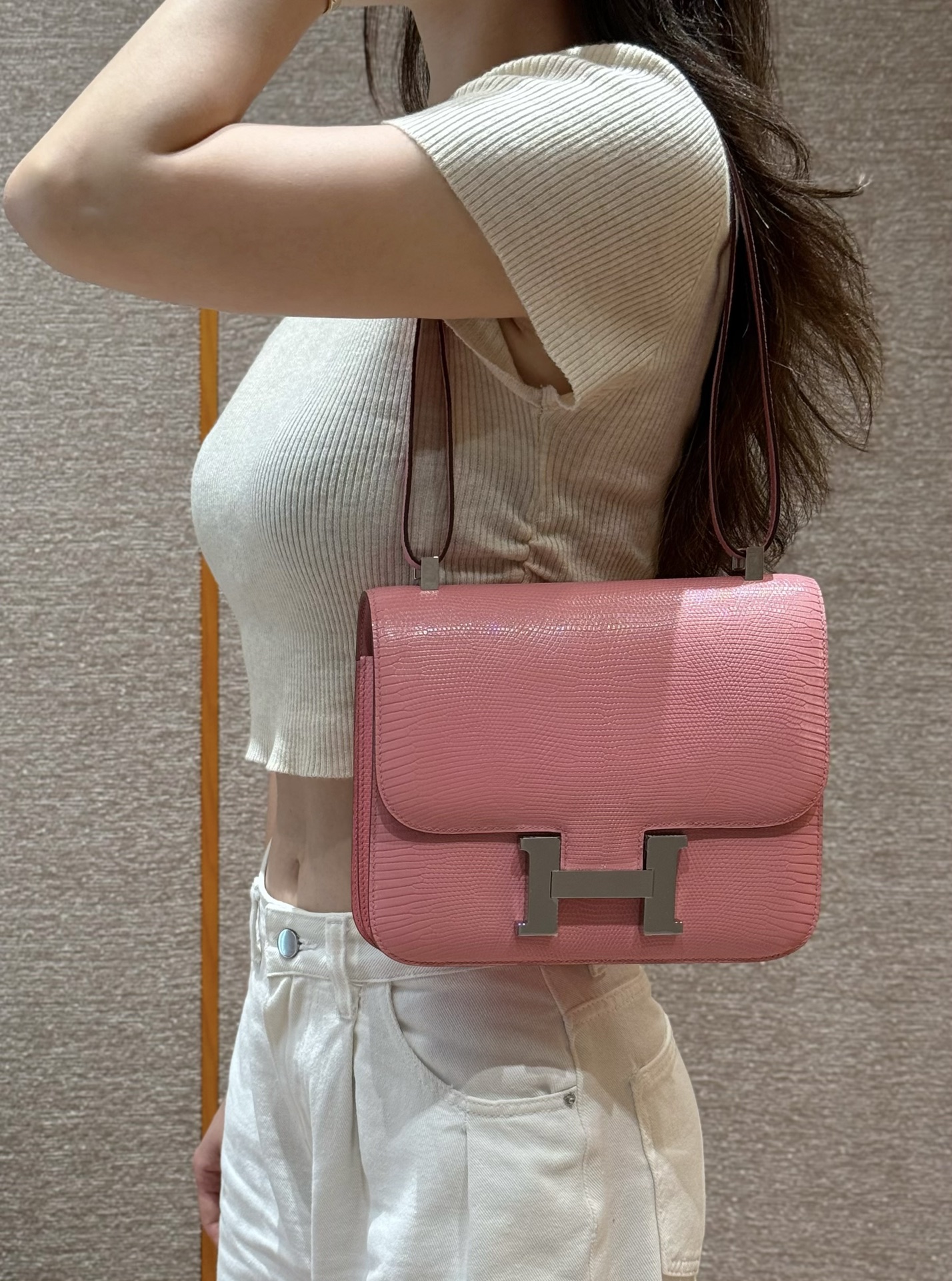 Hermès Constance 18/24 – Imported French lizard leather originally from South Africa, premium fully handcrafted exclusive custom-made!Rose confetti